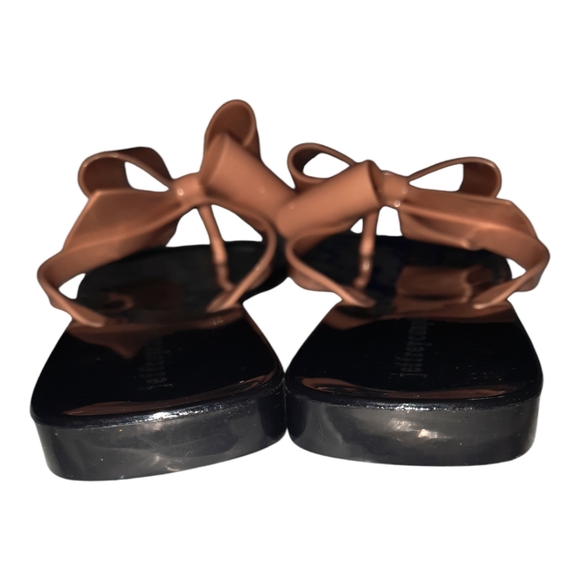 JEFFREY CAMPBELL Jelly Flip Flops Blush Black Shiny Sugary Bow Feminine Summer 8 - Picture 6 of 9